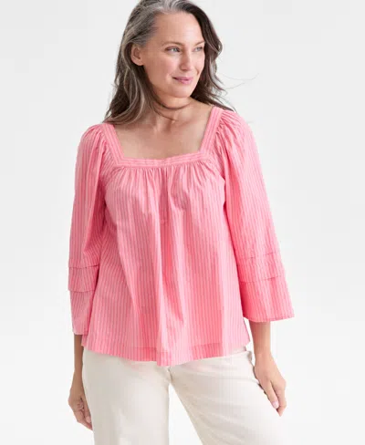 Style & Co Petite Square-neck Shadow-striped Top, Macy's Exclusive In Pink