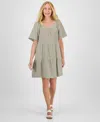 Style & Co Petite Square-neck Short-sleeve Tiered Dress, Exclusively At Macy's