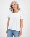 Style & Co Women's Solid Square-neck Flutter-sleeve Top, Exclusively At Macy's In White