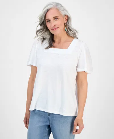 Style & Co Petite Square-neck Top, Exclusively At Macy's In White