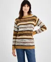 Style & Co Petite Stella Striped Metallic Sweater, Created For Macy's In Stella Icy Cofe