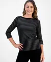 Style & Co Petite Striped Boat-neck Top, Macy's Exclusive In Black