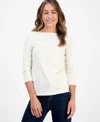 Style & Co Petite Striped Boat-neck Top, Macy's Exclusive In White