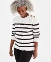 Style & Co Women's Striped Cable-knit Button-shoulder Sweater, Created For Macy's In Country Natural