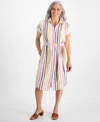 STYLE & CO PETITE STRIPED COTTON CAMP SHIRT DRESS, CREATED FOR MACY'S