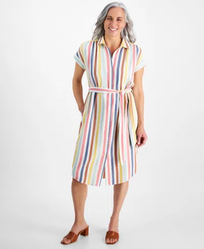 Style & Co Petite Striped Cotton Camp Shirt Dress, Created For Macy's In Suzanne Stripe Multi