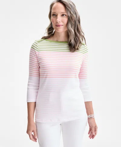 Style & Co Petite Striped Cotton Top, Exclusively At Macy's