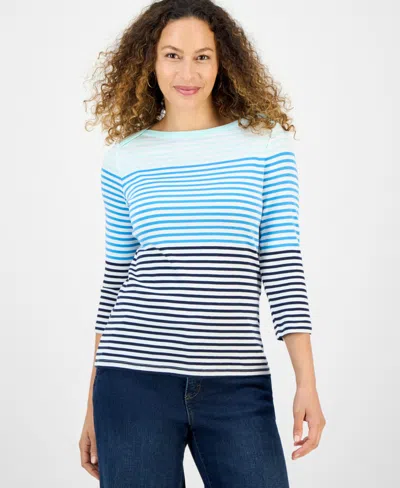 Style & Co Petite Striped Cotton Top, Exclusively At Macy's