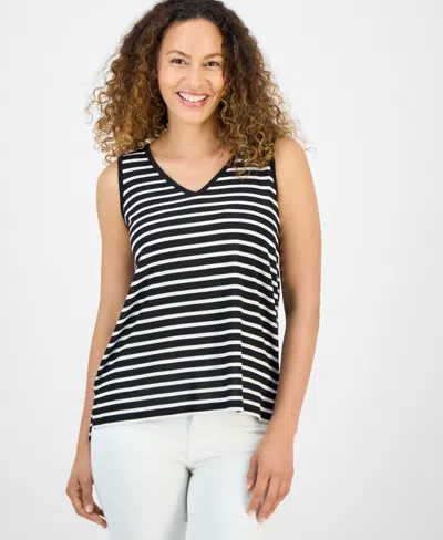 Style & Co Petite Striped Easy Fit Tank Top, Exclusively At Macy's In Black
