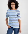 Style & Co Petite Striped Elbow-sleeve T-shirt, Exclusively At Macy's