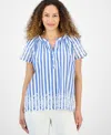 Style & Co Women's Cotton Eyelet Flutter-sleeve Top, Exclusively At Macy's In Blue
