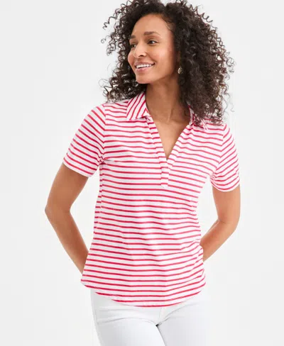 Style & Co Petite Striped Polo Collared Neck T-shirt, Macy's Exclusive In Multi