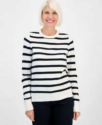 Style & Co Petite Striped Relaxed Sweater, Macy's Exclusive In White