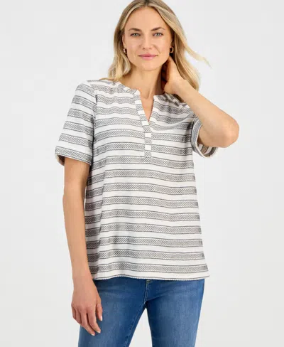 Style & Co Petite Striped Short-sleeve Knit Top, Macy's Exclusive In Multi