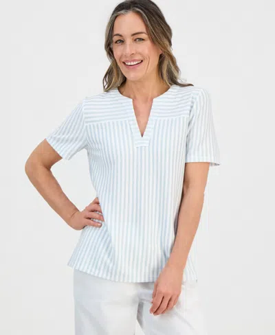 Style & Co Petite Striped Short-sleeve Yoke Top, Macy's Exclusive In White