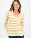 Style & Co Petite Striped Waffle-knit Pullover Hoodie, Macy's Exclusive In Yellow