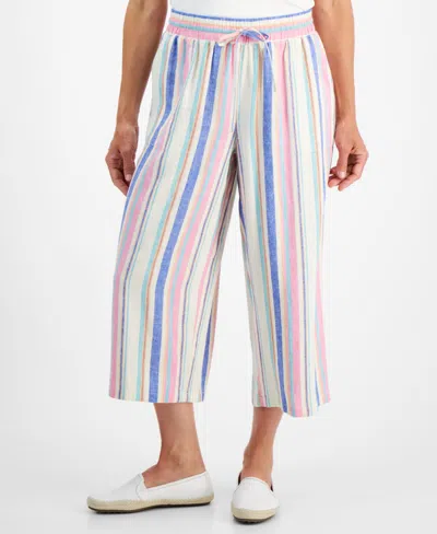 Style & Co Petite Striped Wide-leg Cropped Pants, Created For Macy's In Natural