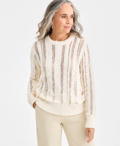Style & Co Petite Texture Shine Long-sleeve Sweater, Macy's Exclusive In Neutral