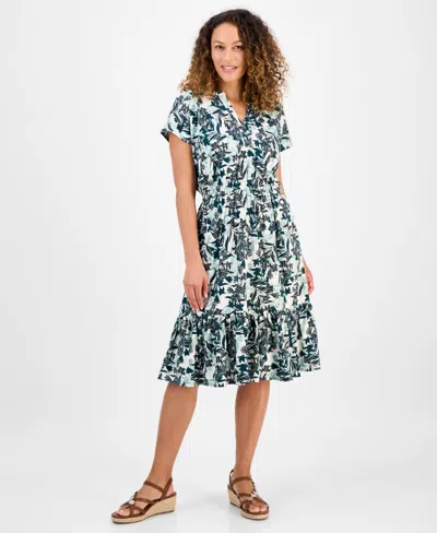 Style & Co Petite Textured Lily V-neck Flared Dress, Exclusively At Macy's In Multi