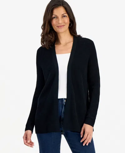 Style & Co Petite Textured Open-front Cotton Cardigan Sweater, Macy's Exclusive In Deep Black