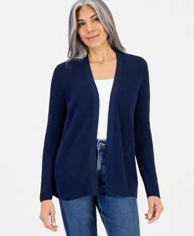 Style & Co Petite Textured Open-front Cotton Cardigan Sweater, Macy's Exclusive In Industrial Blue