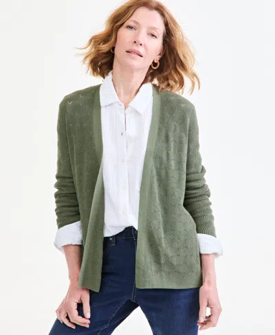 Style & Co Petite Textured Open-front Cotton Cardigan Sweater, Macy's Exclusive In Leafy Clover