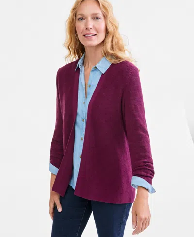 Style & Co Petite Textured Open-front Cotton Cardigan Sweater, Macy's Exclusive In New Brickberry