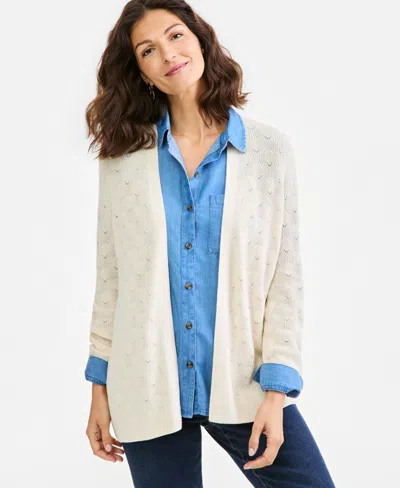 Style & Co Petite Textured Open-front Cotton Cardigan Sweater, Macy's Exclusive In Palomino