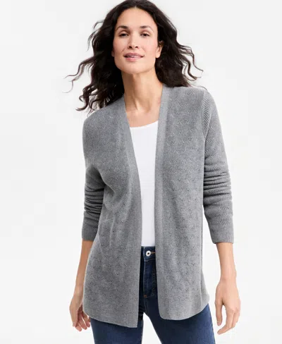 Style & Co Petite Textured Open-front Cotton Cardigan Sweater, Macy's Exclusive In Stormy Heather
