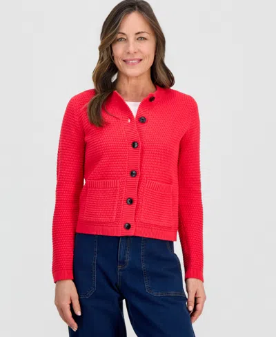 Style & Co Petite Textured Stitch Crewneck Cardigan, Macy's Exclusive In Multi