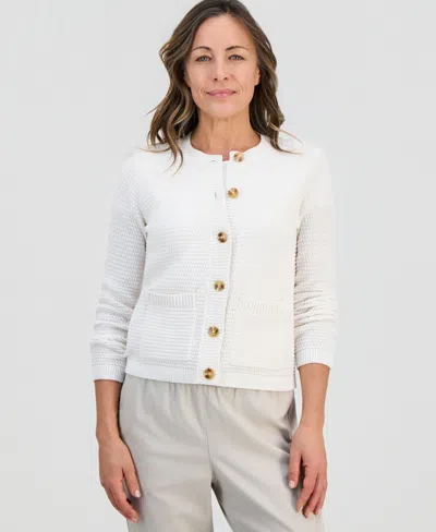 Style & Co Petite Textured Stitch Crewneck Cardigan, Macy's Exclusive In White