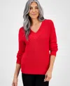 Style & Co Women's V-neck Long-sleeve Sweater, Macy's Exclusive In Red