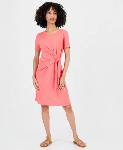 Style & Co Petite Tie-waist T-shirt Dress, Macy's Exclusive In Pink