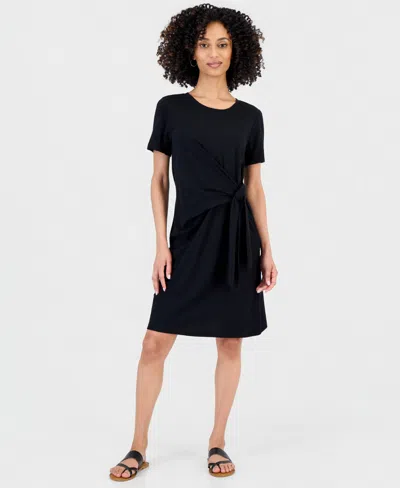 Style & Co Petite Tie-waist T-shirt Dress, Macy's Exclusive In Black