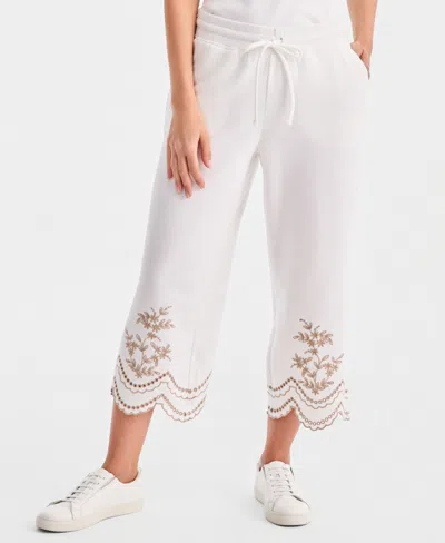Style & Co Petite Trim Eyelet Wide-leg Knit Pants, Macy's Exclusive In White