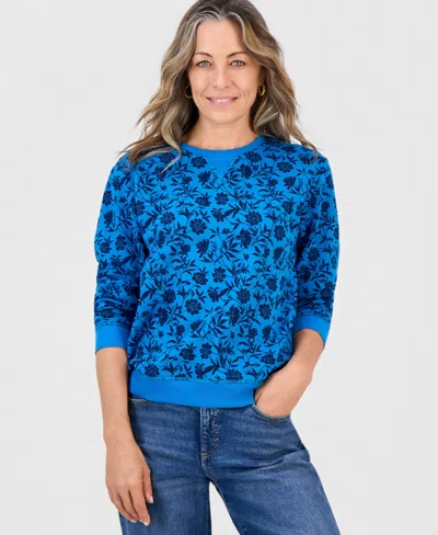 Style & Co Petite Turkish Tile Floral Relaxed-fit Sweatshirt, Macy's Exclusive In Blue