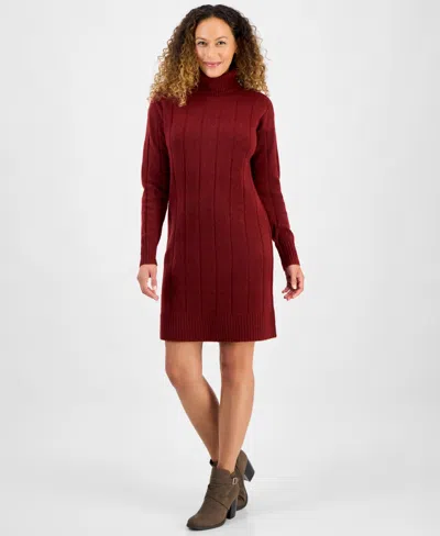 Style & Co Petite Turtleneck Sweater Dress, Macy's Exclusive In Burgundy