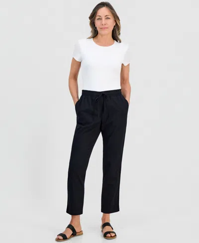 Style & Co Petite Twill-tape Tapered Pull-on Pants, Macy's Exclusive In Black