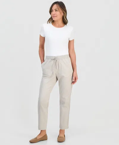 Style & Co Petite Twill-tape Tapered Pull-on Pants, Macy's Exclusive In Gray