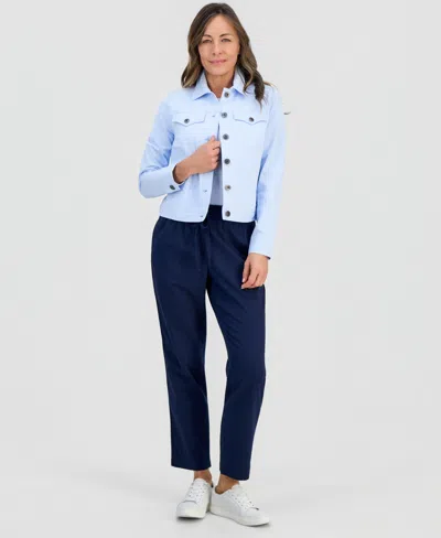 Style & Co Petite Twill-tape Tapered Pull-on Pants, Macy's Exclusive In Blue