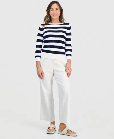 Style & Co Petite Twill-tape Wide-leg Pull-on Pants, Macy's Exclusive In Gray