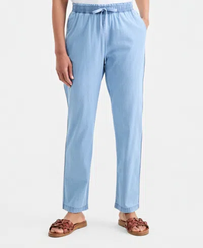 Style & Co Petite Twill-tape Tapered Pull-on Pants, Macy's Exclusive In Blue
