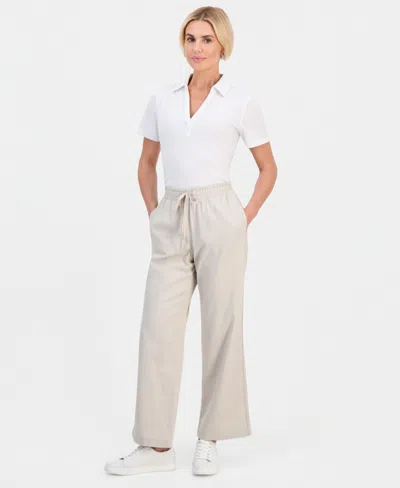 Style & Co Petite Twill-tape Wide-leg Pull-on Pants, Macy's Exclusive In Neutral