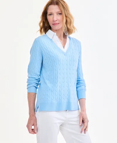 Style & Co Petite Two-fer Cable Knit Polo Sweater, Macy's Exclusive In Pretty Peri