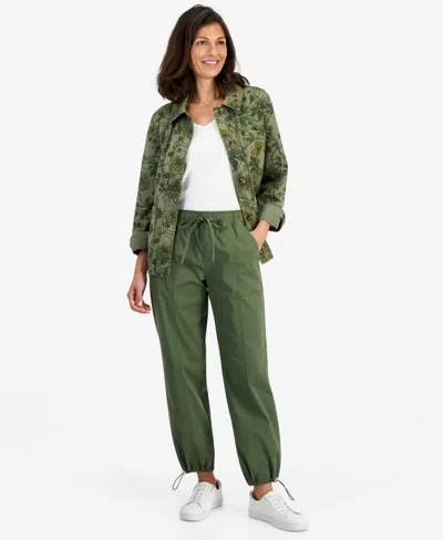 Style & Co Petite Utility Bungee Crop Pull-on Pants, Macy's Exclusive In Leafy Clover
