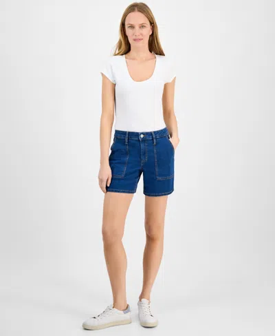 Style & Co Petite Utility-pocket Denim Shorts, Exclusively At Macy's In Gray