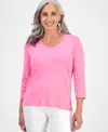 Style & Co Plus Size Cotton V-neck 3/4-sleeve Top, Exclusively At Macy's In Pink