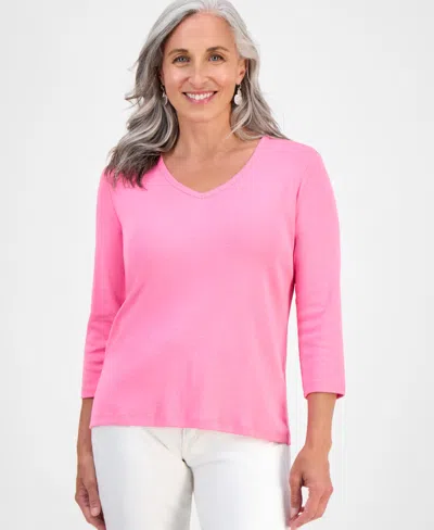 STYLE & CO PETITE V-NECK 3/4-SLEEVE T-SHIRT, CREATED FOR MACY'S