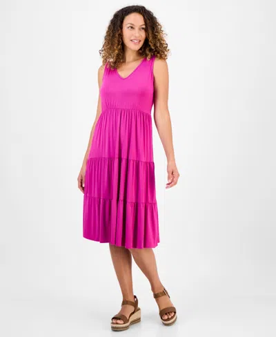 Style & Co Petite V-neck Tiered Sleeveless Midi Dress, Exclusively At Macy's