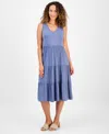 Style & Co Petite V-neck Tiered Sleeveless Midi Dress, Exclusively At Macy's In Blue